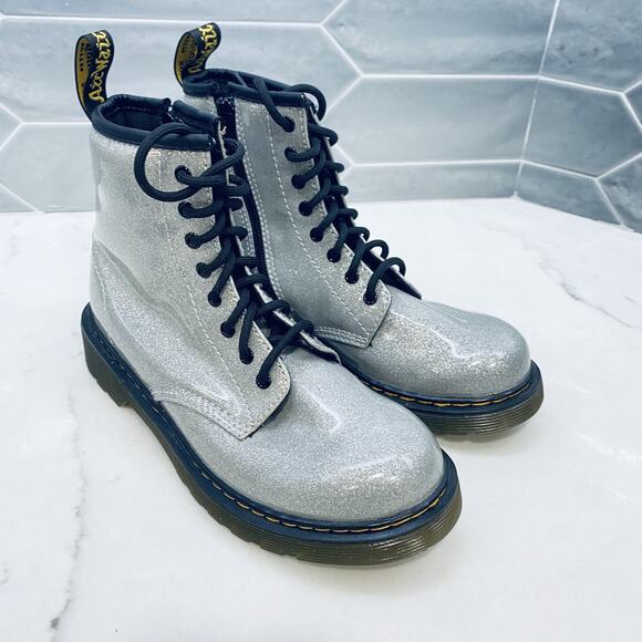 Doc Martens 1460 Glitter J Boots Youth Size 3 Silver Lace Up Combat Shoes Girls - Picture 7 of 9